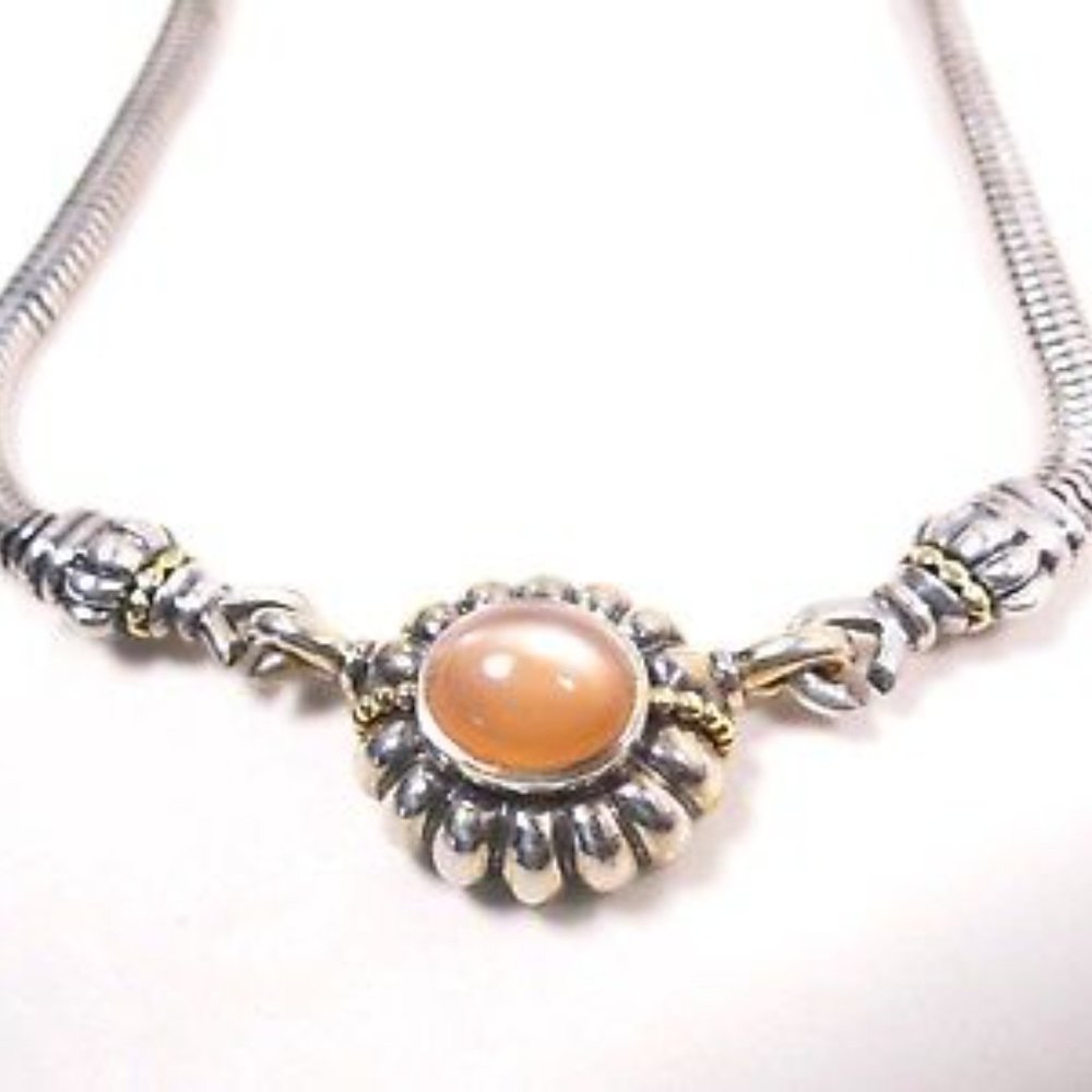 LAGOS  Sterling Silver 18k Gold Peach Moonstone Pendant & Chain Necklace